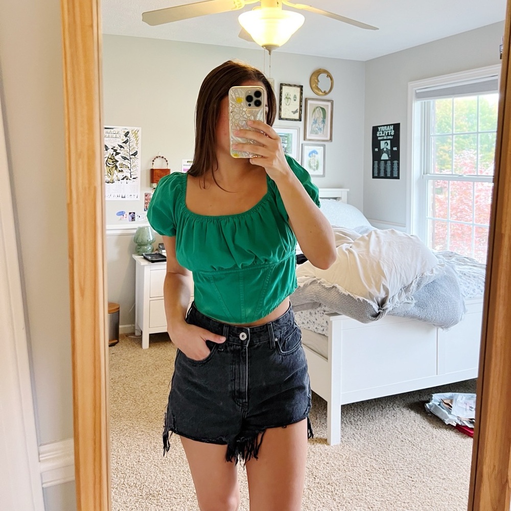 Green Corset Crop Top